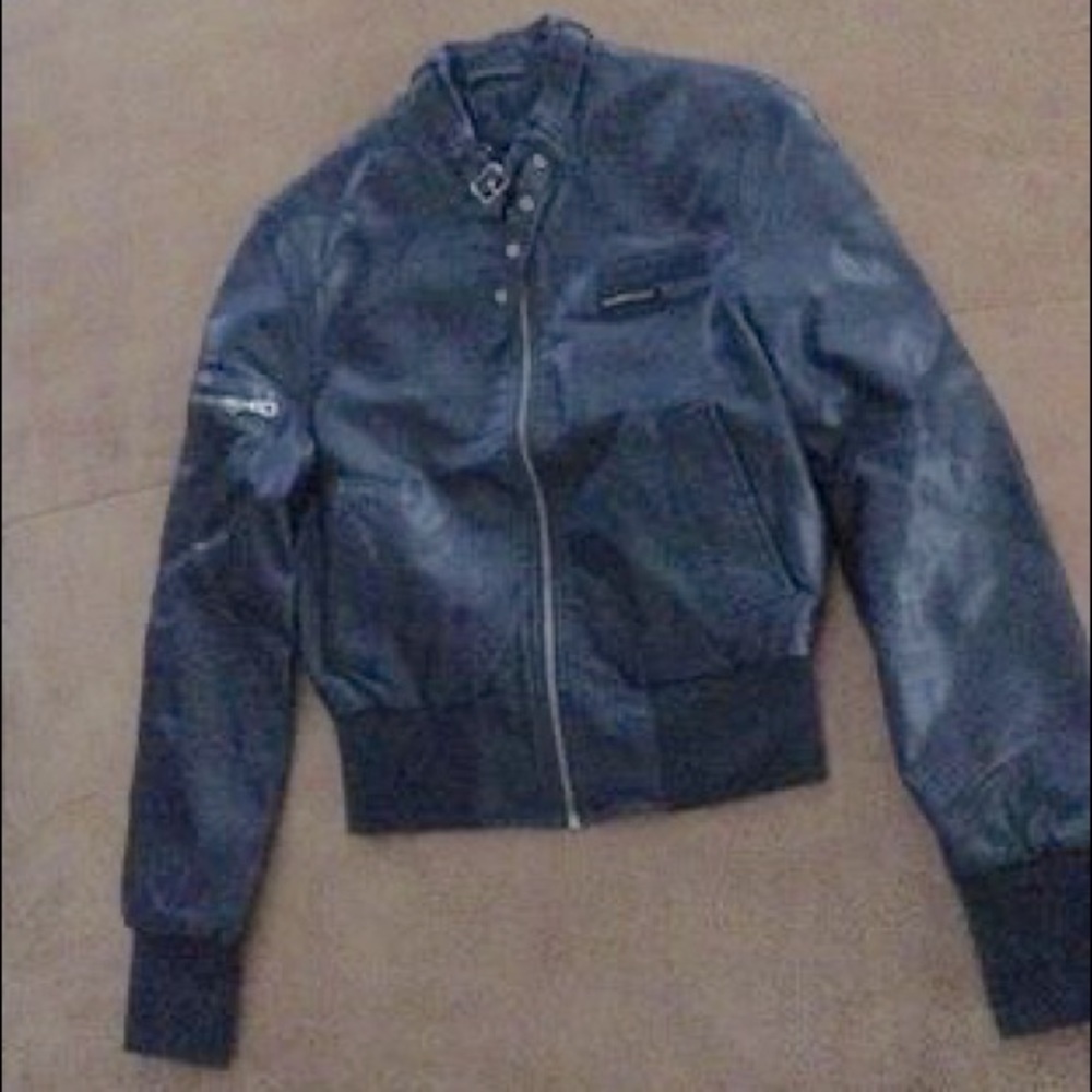 Vegan Leather Jacket with Buckle Collar